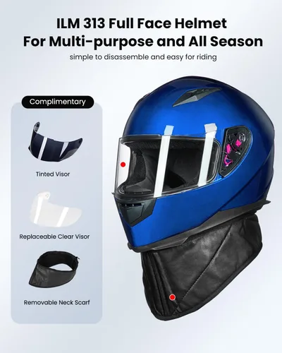 Miniatura 2 de ILM - Casco integral para motocicleta y bicicleta urbana, con bufanda de invierno extraíble, 2 viseras, modelo aprobado por DOT JK313