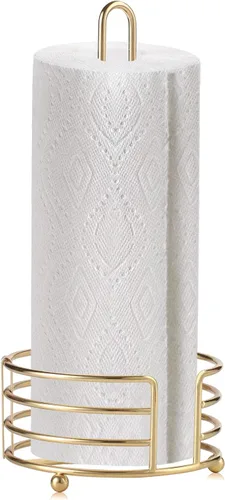 Buruis Soporte de toallas de papel para encimera, dispensador de toallas de papel de metal con asa en forma de U y base estable, dorado