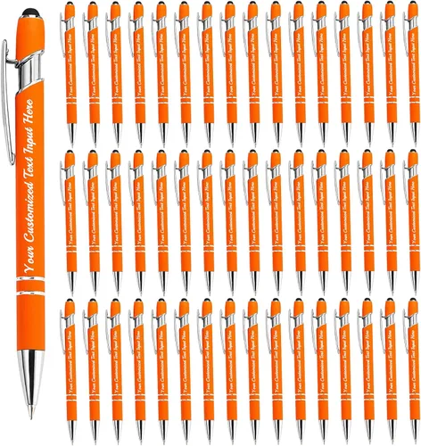 Miniatura 27 de Bolígrafo personalizado, 50 bolígrafos personalizados, grabado a granel con logotipo de nombre, lápiz digital de tinta negra suave con toque