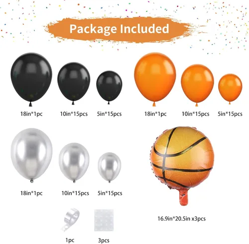 Miniatura 2 de Kit de guirnalda de globos de baloncesto, globos metálicos naranjas, negros y plateados con globos de papel de aluminio de baloncesto para Rojo Azul