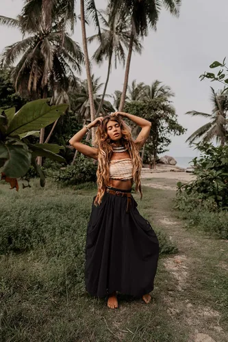 Miniatura 2 de Falda maxi bohemia con bolsillos para mujer, de algodón orgánico, hippie, gitano