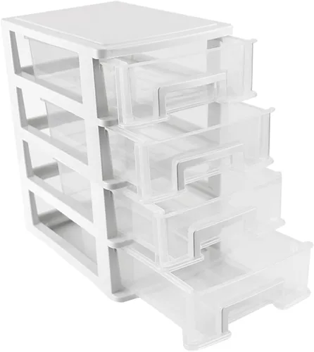 Miniatura 10 de Caja organizadora de cajones de plástico de 3 niveles para escritorio, cosméticos, joyas, suministros de oficina, organización del hogar