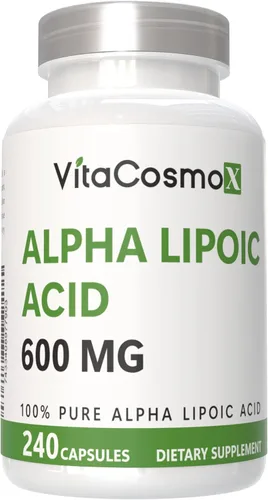 Suplemento de ácido alfa lipoico, 600 mg por porción, 240 cápsulas vegetarianas 100% vegetarianas, sin OMG y sin gluten