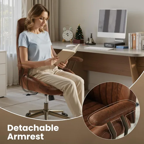 Miniatura 9 de Silla de escritorio de oficina en casa, silla de oficina moderna de mediados de siglo con soporte lumbar ajustable, silla ejecutiva de altura Marrón