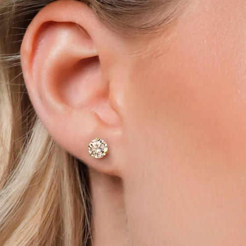 Miniatura 52 de Gem Stone King Aretes de Martini de oro amarillo de 14 quilates Aretes de tuerca de 3 puntas para mujeres y hombres Redondos de 0.236 pulgadas