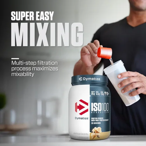 Miniatura 4 de Dymatize ISO100 Proteína en polvo de suero aislado de hidrolizado, Vainilla gourmet, 25g de proteína, 5.5g de BCAA, Menos de 120 calorías, Sin