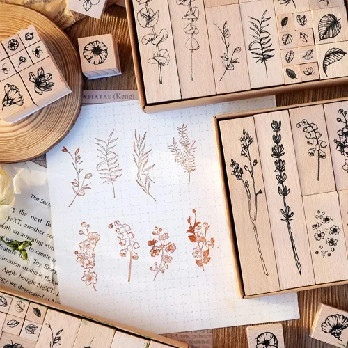 Miniatura 6 de Juego de 22 sellos de goma de madera para plantas, sellos decorativos de madera para manualidades, sellos de goma de madera para bricolaje, diario