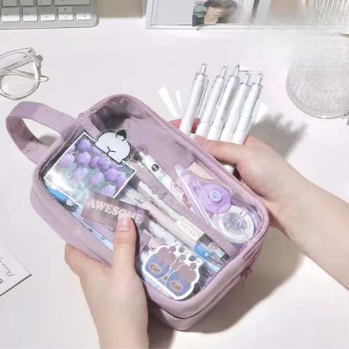 Miniatura 6 de Bolsillos claros Estuche para lápices Estuche cosmético Marcador de pluma Organizador de escritorio Suministros de oficina (blanco)