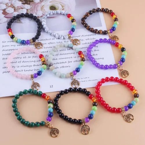Miniatura 7 de 9 pulseras de cuentas semipreciosas del árbol de la vida, 7 chakras, reiki, piedras curativas, pulseras de yoga y meditación para mujeres, joyería