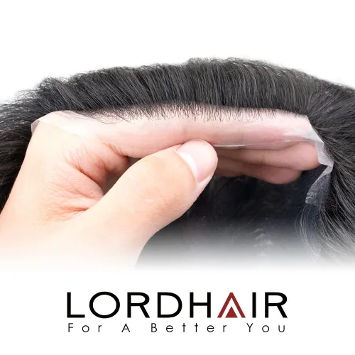 Miniatura 4 de Lordhair Sistema de cabello para hombres inyectado de piel fina cabello humano unido con encaje de diamante, 8 x 10 pulgadas, tamaño base, tupé #1A