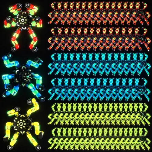 Junkin 100 juguetes sensoriales divertidos a granel, transformable Fidget Spinner Chain Robot Finger Toy para aliviar el estrés en espiral,