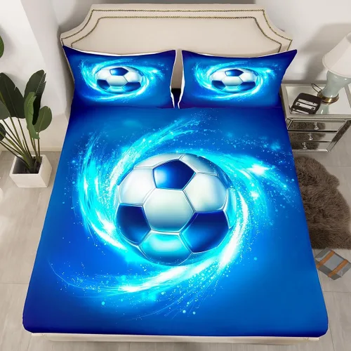 Miniatura 16 de Erosebridal Sábana bajera ajustable con la bandera estadounidense, sábanas de fútbol para niños, juego de ropa de cama de fútbol individual, juego