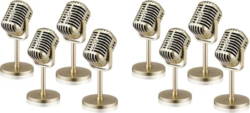 8 piezas de micrófono retro modelo vintage micrófono antiguo micrófono juguete micrófono escenario decoración de mesa, oro