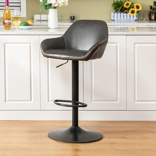 Miniatura 15 de Glitzhome Taburete de bar giratorio, taburetes de bar ajustables con soporte trasero y reposapiés, silla de bar tapizada de piel sintética