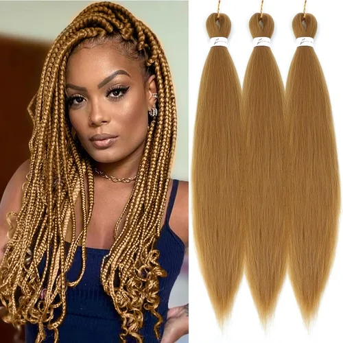 Miniatura 41 de Extensiones de cabello trenzado preestirado colorido, 3 colores, mezcla de cabello trenzado para niñas, 26 pulgadas, 3 paquetes