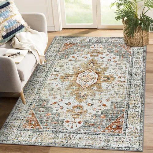 Miniatura 39 de Moynesa Alfombra de pasillo ultra fina lavable de 2 x 6 pies, antideslizante, resistente a las manchas, alfombra vintage que no desprende para Gris