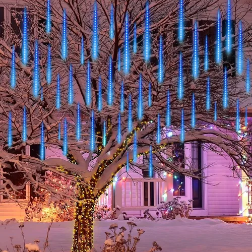 Miniatura 6 de Joiedomi Paquete de 2 540 luces LED de lluvia de meteoritos de Navidad, 19.8 pulgadas, 10 tubos de luces azules de gota de lluvia para exteriores