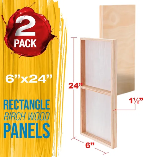 Miniatura 2 de U.S. Art Supply Paneles de madera acunados sin terminar de 6 x 24 pulgadas para pintura, galería de 1-1/2 pulgadas de profundidad (paquete de 2)