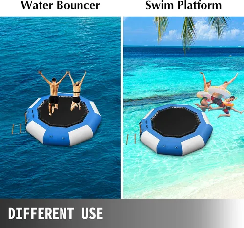 Miniatura 2 de Happybuy Trampolín inflable del agua, gorila inflable redonda del agua con la escalera mecánica, trampolín del agua en azul y blanco