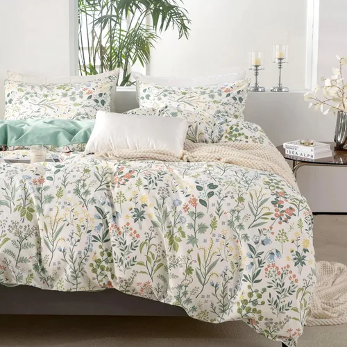 Miniatura 8 de Juego de ropa de cama individual 100% microfibra cepillada chic con flores, 3 piezas - Funda de edredón y 2 fundas de almohada con cierre