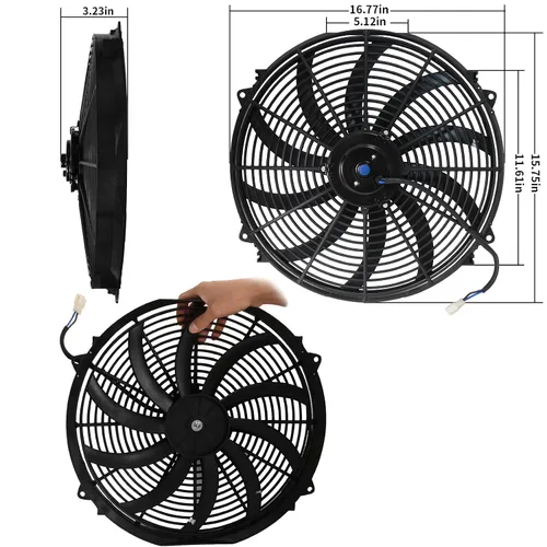 Miniatura 3 de MuHize Kit de ventilador de refrigeración universal de radiador de 16 pulgadas, ventilador eléctrico de alto rendimiento de 12 V 120 W