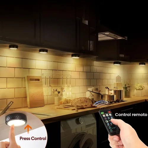 Miniatura 2 de Luces LED de disco con control remoto, luces inalámbricas de armario que funcionan con pilas, luces debajo del gabinete, luces de empuje, luces que