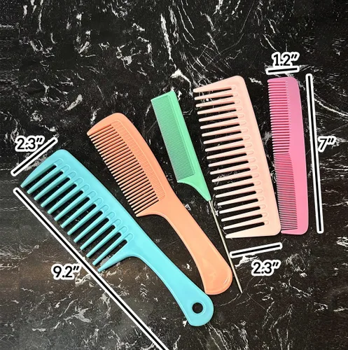 Miniatura 7 de Peines de pelo para mujeres y hombres, peine de dientes anchos grandes, dientes finos, peine de cola de rata, juego de peines para desenredar