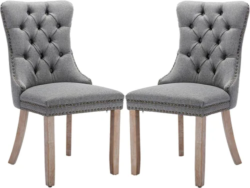 Miniatura 49 de Juego de 6 sillas de comedor modernas para sala de estar, cocina, patas de madera maciza, cojín acolchado de tela de lino, asiento y respaldo