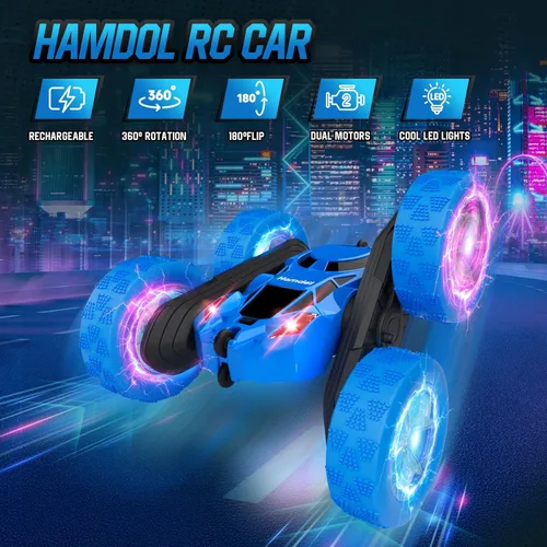 Miniatura 2 de Hamdol STEM - Auto de control remoto para niños de 6 a 12 años, auto de acrobacias RC 4WD con luces LED de rueda y giros de 360°, juguete eléctrico