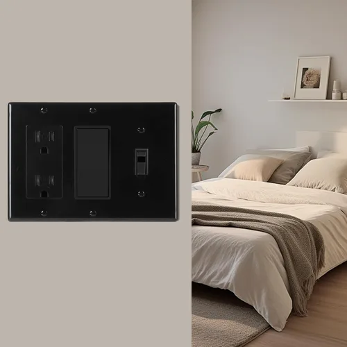 Miniatura 5 de Bates - Placa de pared combinada, interruptor de palanca individual/decorador doble, negro, 6.34 x 4.5 pulgadas, tamaño estándar, placa de pared