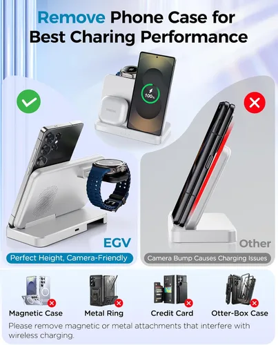 Miniatura 3 de EGV Cargador inalámbrico para Samsung - Estación de carga inalámbrica 3 en 1 para Galaxy S25 Ultra S24 S23, Z Fold Flip 7/6, cargador de reloj