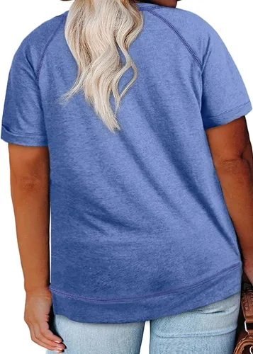 Miniatura 122 de Eytino Blusas de talla grande para mujer, cuello en V, manga corta, a rayas, casual, holgada, con bolsillo (1X-5X)