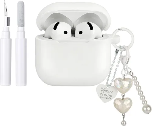Miniatura 10 de inewateri Funda compatible con AirPods 4, TPU suave con kit de limpieza, bonito dije de hebilla plateada a la moda, diseño estético, a prueba