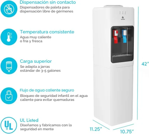 Miniatura 4 de Avalon despachador/refrigerador de agua con carga superior – Agua fría y caliente, con seguridad para niños, diseño innovador. Capacidad