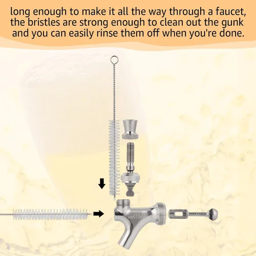 Miniatura 3 de 2 cepillos de grifo de cerveza de limpieza larga para grifo de cerveza de barril, con 3 tapones de grifo de cerveza, cepillo de grifo de cerveza, 5