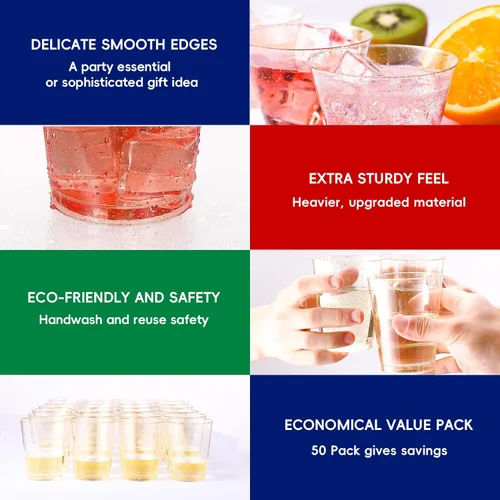 Miniatura 5 de JOLLY CHEF Paquete de 50 vasos de plástico dorados de 10 onzas, vasos de plástico desechables con purpurina dorada perfectos para bodas, Acción