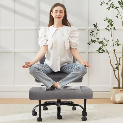 Miniatura 11 de Silla de oficina con patas cruzadas con ruedas, silla giratoria de meditación para TDAH, silla de escritorio ergonómica con patas cruzadas