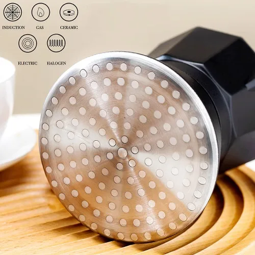 Miniatura 4 de Moka Pot - Cafetera para estufa, estilo italiano, cafetera clásica con mango de madera natural (3 tazas)