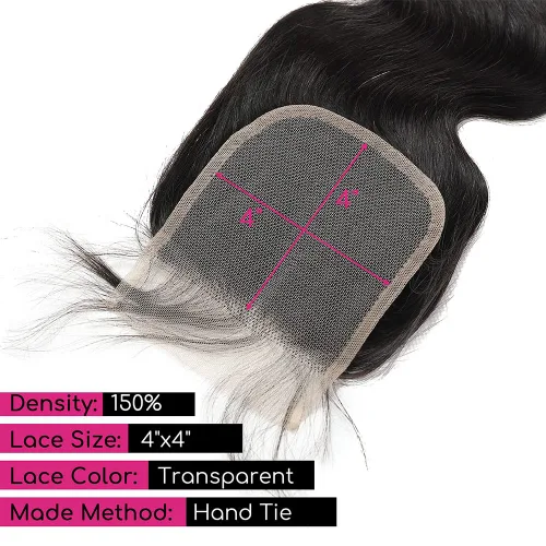 Miniatura 4 de Cabello humano ondulado con cierre de encaje HD de 10 pulgadas, 100% cabello humano virgen brasileño, ondulado, cierre de encaje transparente 4x4