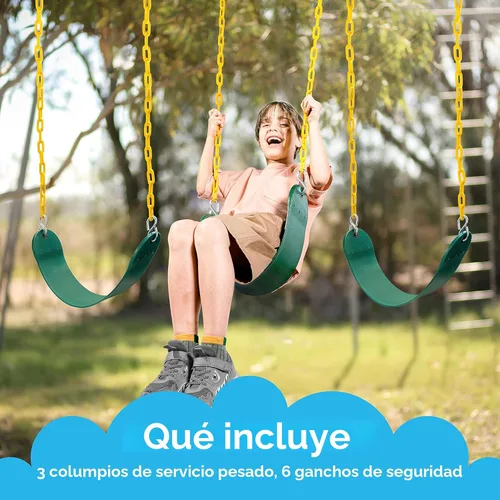 Miniatura 5 de TURFEE Paquete de 3 asientos de columpio verdes resistentes con cadena de 66 pulgadas, accesorios de repuesto con ganchos de presión para niños al