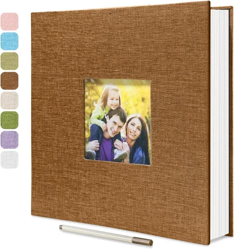 Miniatura 19 de HoneyTolly Álbum de fotos autoadhesivo para fotos de 4 x 6 imágenes, cubierta magnética de lino, 15 hojas/30 páginas en blanco para bodas Beige claro