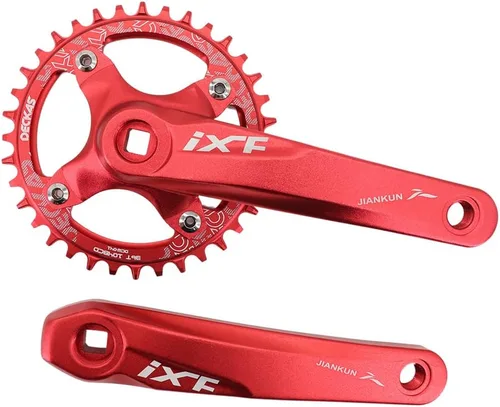 Miniatura 14 de DJC MTB - Juego de bielas cuadrado con agujero cónico 104BCD con plato 32 34 36 38T 6.693 in 6.890 in Bielas aluminio negro rojo