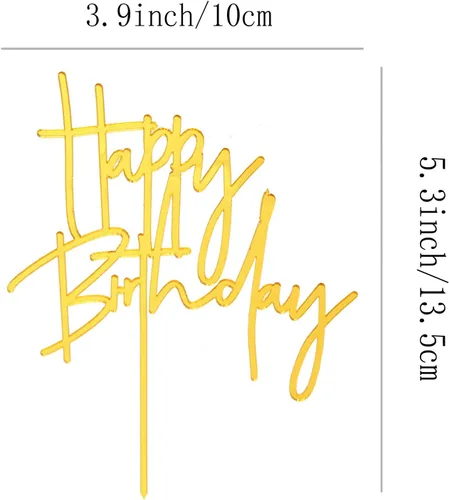 Miniatura 2 de Decoración de pastel de feliz cumpleaños de oro DIY acrílico Happy Birthday Cake Sign decoración suministros de decoración de fiesta (dorado 1)