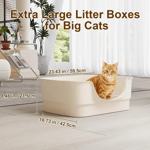 Miniatura 2 de Caja de arena extra grande para gatos grandes, lados altos y diseño de entrada baja, 23.43 x 16.73 x 8.46 pulgadas, espacioso inodoro antiderrames