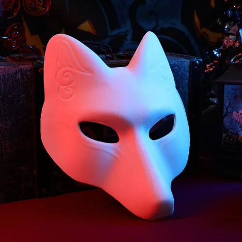 Miniatura 5 de TOYANDONA 2 máscaras blancas lisas, máscara de zorro de poliuretano sin pintar, máscara de bricolaje de animales sin pintar para cosplay, fiestas