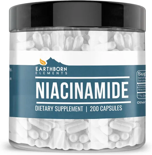 Earthborn Elements Niacinamida (vitamina B3), cápsulas, sin rellenos de magnesio, sin enjuague