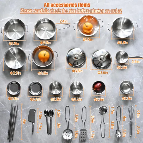 Miniatura 6 de Juguetes Clásicos Pequeños de Utensilios de Cocina de Acero Inoxidable - Juego de Ollas y Sartenes de Juego de Simulación, Kits de Utensilios