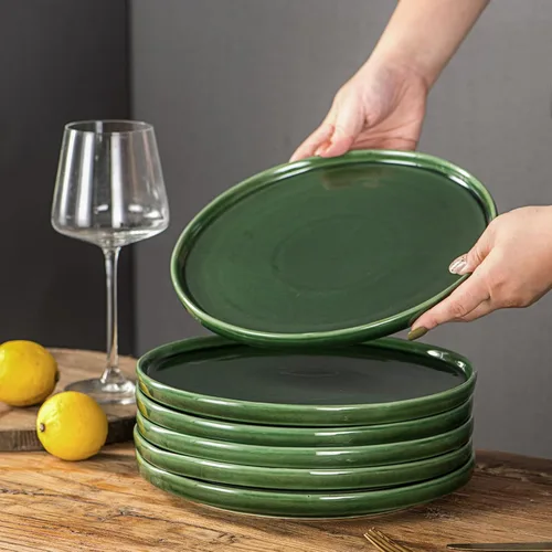 Miniatura 6 de vicrays Juego de platos de cena de cerámica - Platos de porcelana de 10 pulgadas planos para bistec, pasta, pizza, para el hogar, fiesta, Verde
