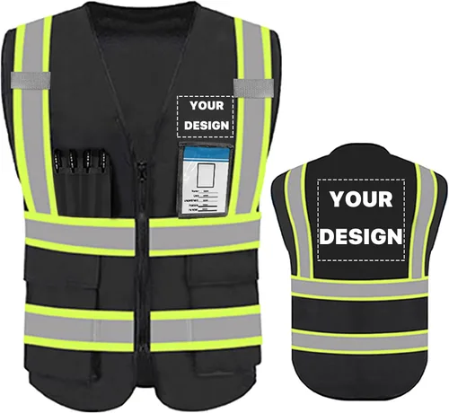 Chaleco de seguridad de alta visibilidad reflectante personalizado con logotipo, ropa de trabajo de seguridad con tiras reflectantes y bolsillos