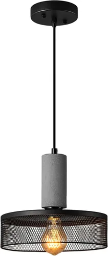 Lámpara colgante con hormigón y metal negro lineal moderno industrial colgante de cemento colgante iluminación isla de cocina para dormitorio,